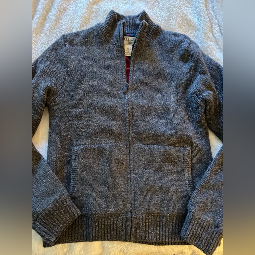 Men's L.L.Bean Classic Ragg Wool Sweater, Full-Zip Flannel-Lined size Small